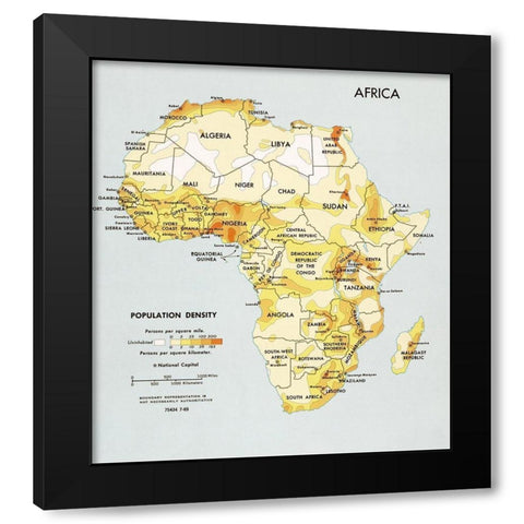 Africa Population Density Black Modern Wood Framed Art Print by Vintage Maps
