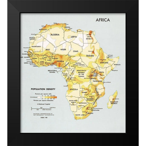 Africa Population Density Black Modern Wood Framed Art Print by Vintage Maps