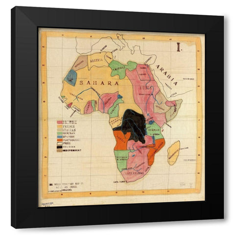 African Countries 1908 Black Modern Wood Framed Art Print by Vintage Maps