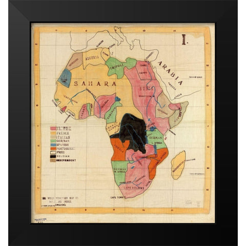 African Countries 1908 Black Modern Wood Framed Art Print by Vintage Maps