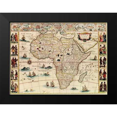 Africa 1666 with its peoples Black Modern Wood Framed Art Print by Vintage Maps