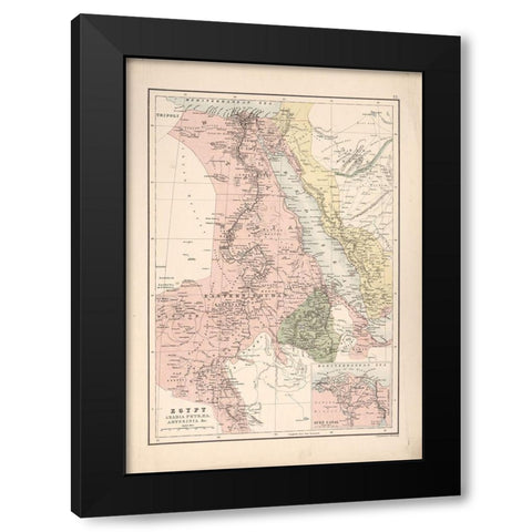 Egypt Arabia Petra and Abyssinia 1885 Black Modern Wood Framed Art Print by Vintage Maps