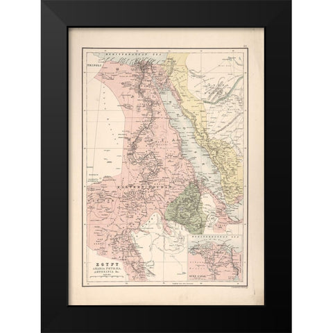 Egypt Arabia Petra and Abyssinia 1885 Black Modern Wood Framed Art Print by Vintage Maps