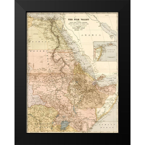 Nile River Valley 1910 Black Modern Wood Framed Art Print by Vintage Maps