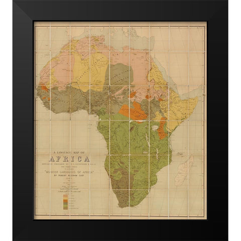 African Languages 1883 Black Modern Wood Framed Art Print by Vintage Maps