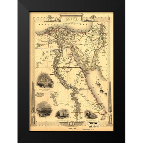 Egypt and Arabia Petrea Black Modern Wood Framed Art Print by Vintage Maps