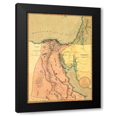Egypt with part of Arabia and Palestine Black Modern Wood Framed Art Print with Double Matting by Vintage Maps