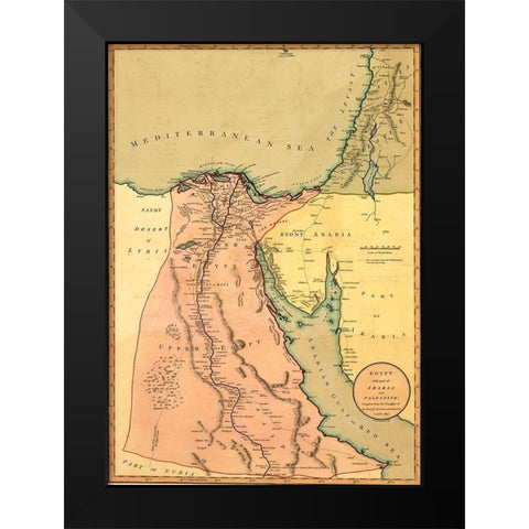Egypt with part of Arabia and Palestine Black Modern Wood Framed Art Print by Vintage Maps