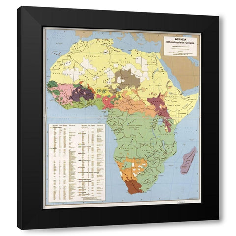 Ethnolinguisitic Map of Africa Black Modern Wood Framed Art Print by Vintage Maps