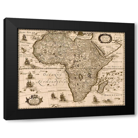 Africa 1640 Black Modern Wood Framed Art Print with Double Matting by Vintage Maps