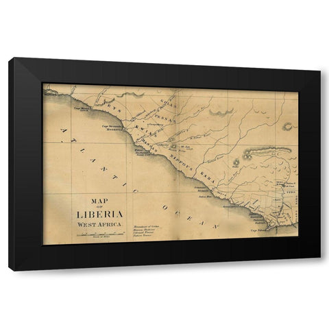 American Colinization Map of Liberia Black Modern Wood Framed Art Print with Double Matting by Vintage Maps