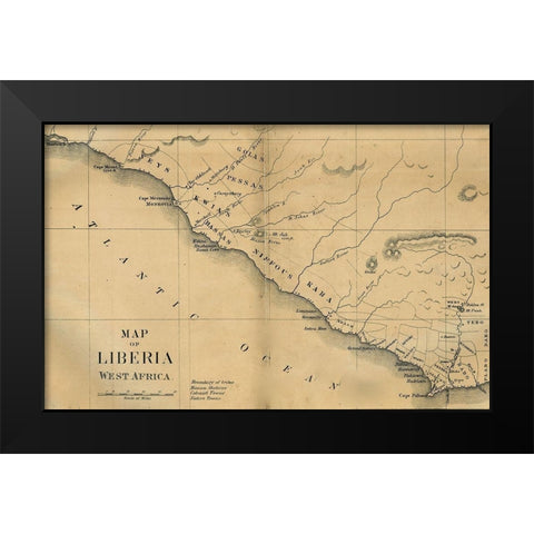 American Colinization Map of Liberia Black Modern Wood Framed Art Print by Vintage Maps