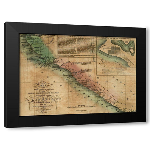 Sierra Leone and Liberia Black Modern Wood Framed Art Print with Double Matting by Vintage Maps