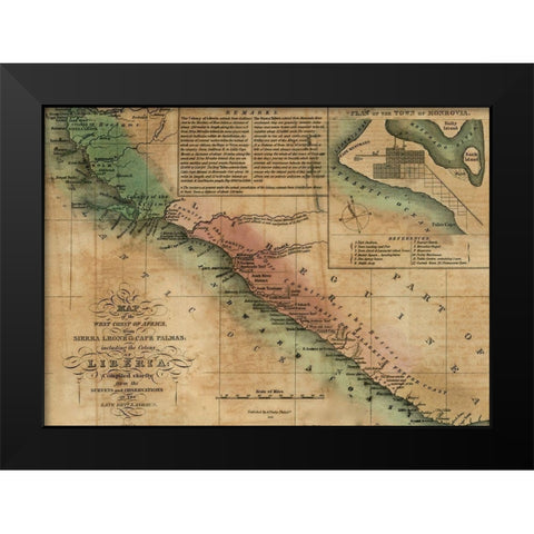Sierra Leone and Liberia Black Modern Wood Framed Art Print by Vintage Maps