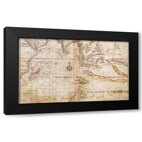 Navigational Map of the Indian Ocean 1630 Black Modern Wood Framed Art Print with Double Matting by Vintage Maps