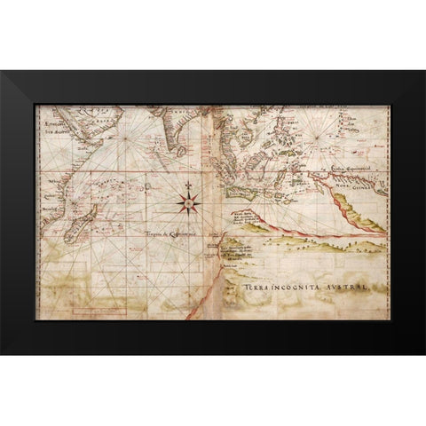 Navigational Map of the Indian Ocean 1630 Black Modern Wood Framed Art Print by Vintage Maps