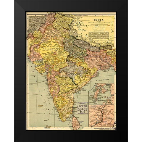 India 1903 Black Modern Wood Framed Art Print by Vintage Maps