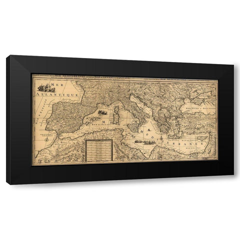 Mediterranean Sea 1680 Black Modern Wood Framed Art Print with Double Matting by Vintage Maps