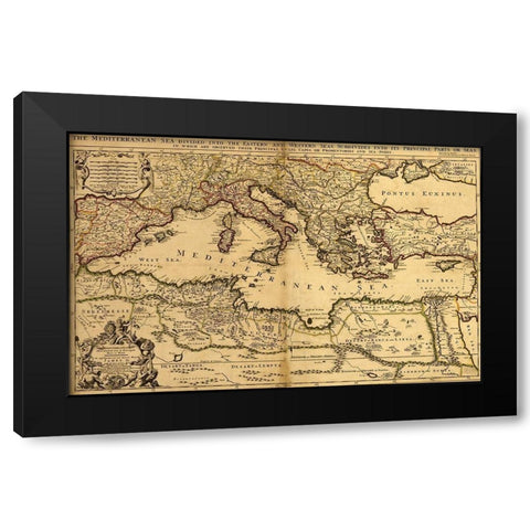 Mediterranean Divided into its Principal Parts 1685 Black Modern Wood Framed Art Print with Double Matting by Vintage Maps