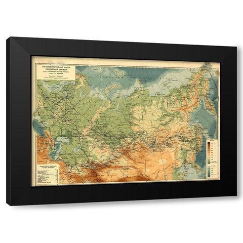 Elevation Map of Russia 1912 Black Modern Wood Framed Art Print by Vintage Maps