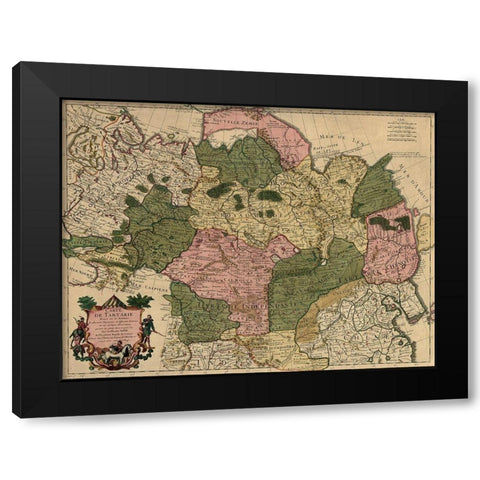 Siberia Russia 1706 Black Modern Wood Framed Art Print with Double Matting by Vintage Maps