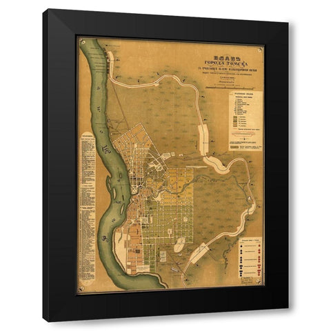 Russia Tomsk 1898 Black Modern Wood Framed Art Print by Vintage Maps