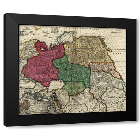 Moscovy Imperial Russia Black Modern Wood Framed Art Print with Double Matting by Vintage Maps