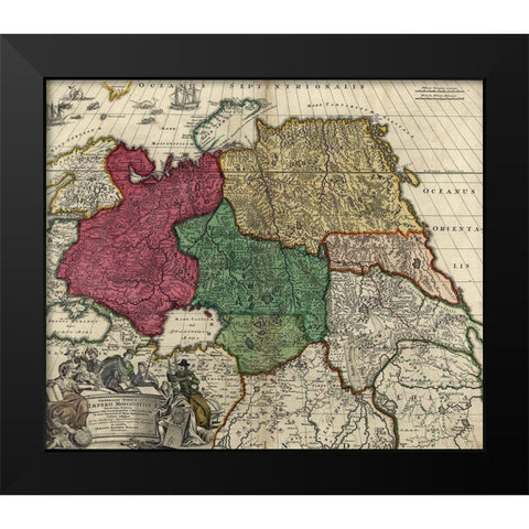 Moscovy Imperial Russia Black Modern Wood Framed Art Print by Vintage Maps
