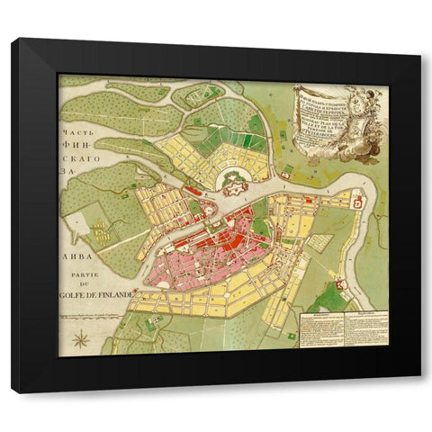 St Petersburg Russia 1776 Black Modern Wood Framed Art Print with Double Matting by Vintage Maps