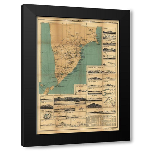 Map of the Volcanoes in Kamchatka II Black Modern Wood Framed Art Print with Double Matting by Vintage Maps