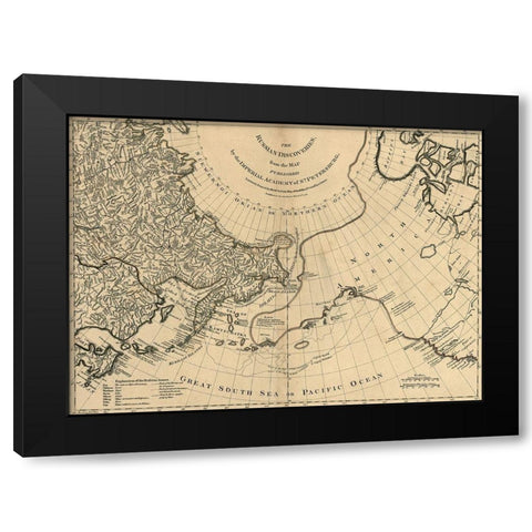 Russian Discoveies 1775 Black Modern Wood Framed Art Print with Double Matting by Vintage Maps