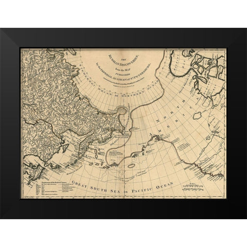 Russian Discoveies 1775 Black Modern Wood Framed Art Print by Vintage Maps