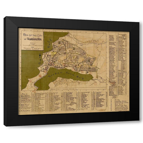 Plan of Vladavostok 1918 Black Modern Wood Framed Art Print with Double Matting by Vintage Maps