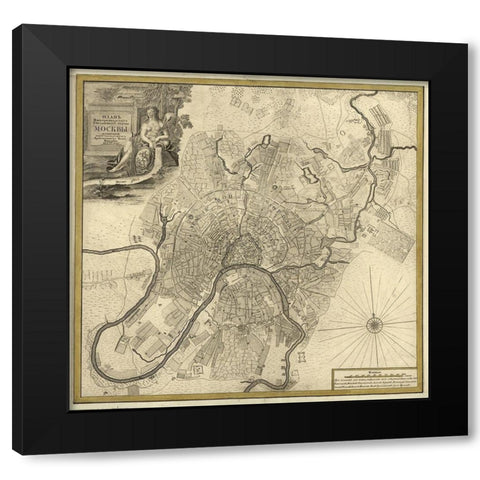 City Plan Moscow Russia 1745 Black Modern Wood Framed Art Print with Double Matting by Vintage Maps