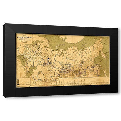 Precious Metals in Imperial Russia 1890 Black Modern Wood Framed Art Print by Vintage Maps