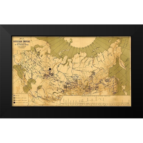 Precious Metals in Imperial Russia 1890 Black Modern Wood Framed Art Print by Vintage Maps