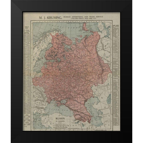 Russian Empire 1913 Black Modern Wood Framed Art Print by Vintage Maps