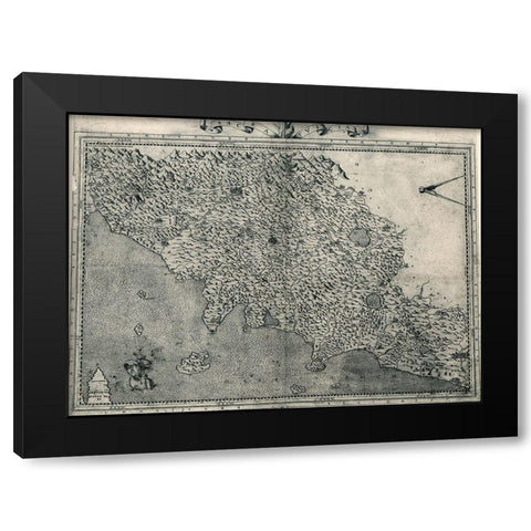 Tuscany 1568 Black Modern Wood Framed Art Print with Double Matting by Vintage Maps