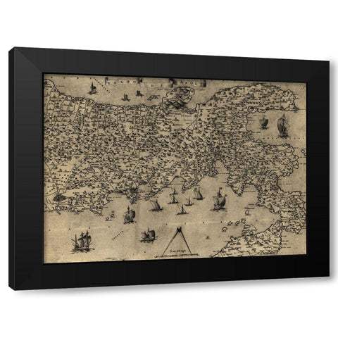 Naples 1568 Black Modern Wood Framed Art Print with Double Matting by Vintage Maps