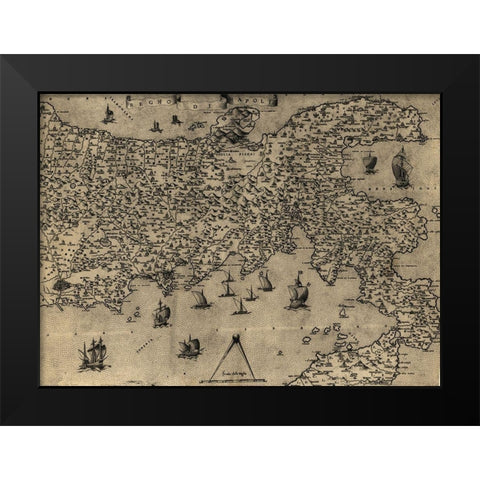 Naples 1568 Black Modern Wood Framed Art Print by Vintage Maps