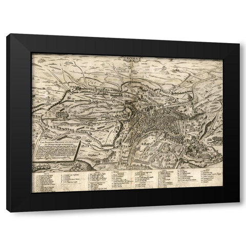 Rome 1568 Black Modern Wood Framed Art Print with Double Matting by Vintage Maps