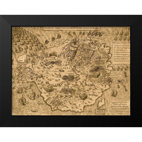 Island of Malta 1568 Black Modern Wood Framed Art Print by Vintage Maps
