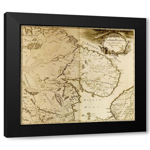 Russian Lappland 1745 Black Modern Wood Framed Art Print with Double Matting by Vintage Maps