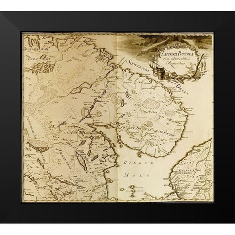 Russian Lappland 1745 Black Modern Wood Framed Art Print by Vintage Maps