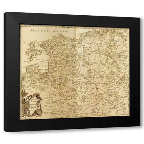 Estonia and Lithuania 1745 Black Modern Wood Framed Art Print by Vintage Maps