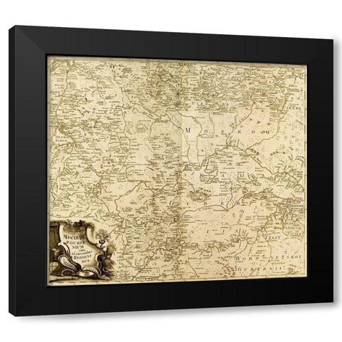 Moscow Region Russia 1745 Black Modern Wood Framed Art Print with Double Matting by Vintage Maps