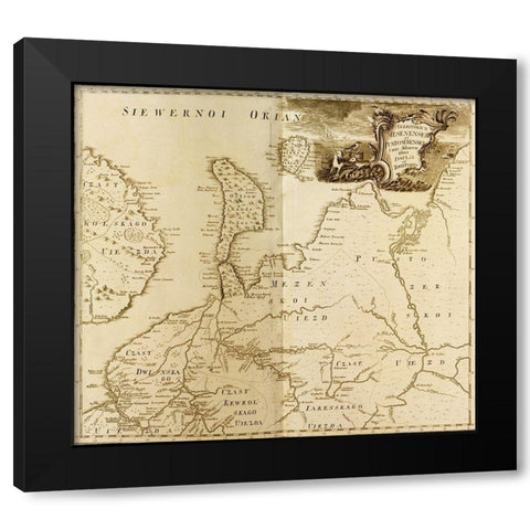European Russia 1745 Black Modern Wood Framed Art Print with Double Matting by Vintage Maps