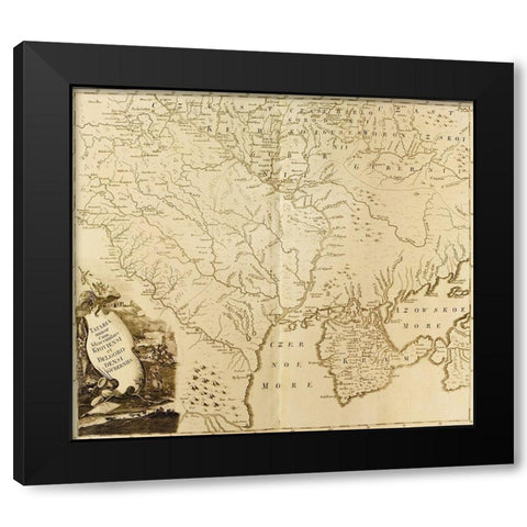 Russian Tartary 1745 Black Modern Wood Framed Art Print with Double Matting by Vintage Maps