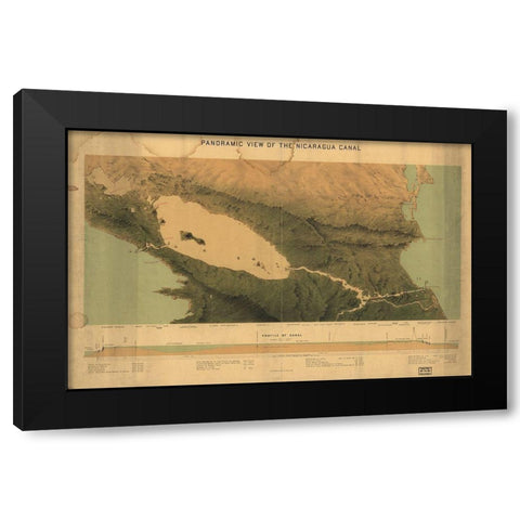 Nicaragua Isthmus Canal 1870 Black Modern Wood Framed Art Print with Double Matting by Vintage Maps