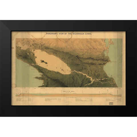 Nicaragua Isthmus Canal 1870 Black Modern Wood Framed Art Print by Vintage Maps